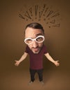 Big head person with social exclamation marks Royalty Free Stock Photo