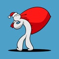 Funny guy in Santa hat with big sack Royalty Free Stock Photo