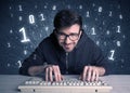 Online intruder geek guy hacking codes