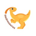 Funny hadrosaurus in cartoon style on white background