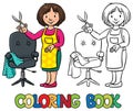 Funny hairdresser. Coloring book.