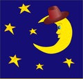 Funny half moon in hat with bright Royalty Free Stock Photo