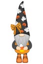 Funny halloween gnome with candy corn. Vector illustration. Royalty Free Stock Photo