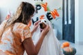 Funny Halloween Moments. Decorations and Halloween party at home. Trick or treat Royalty Free Stock Photo