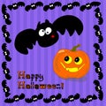 Funny Halloween pumpkin and bat