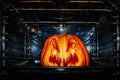 Funny Halloween pumpkin roasted in a dirty oven