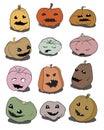 Funny Halloween pumpkins set. Vector graphic illustration. Royalty Free Stock Photo
