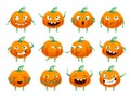 Funny Halloween pumpkins set vector illustration. Royalty Free Stock Photo
