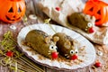 Funny Halloween treats for kids - creepy mouse cakes Royalty Free Stock Photo