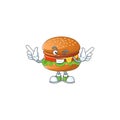 Funny hamburger cartoon design style with wink eye face