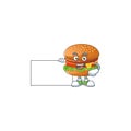 Funny hamburger cartoon design Thumbs up with a white board