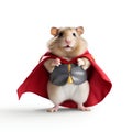 Funny hamster dressed as a superhero with a belt. Isolated on white background.