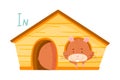 Funny Hamster Sitting In Wooden House Showing Preposition of Place Vector Illustration