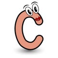 Funny hand drawn cartoon styled font colorful letter C with smiling face vector alphabet illustration Royalty Free Stock Photo