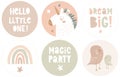 Funny Hand Drawn Magic Party Vector Toppers with Cute Unicorn.