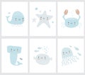 Funny Hand Drawn Marine Party Vector Illustrations Set.