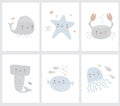 Funny Hand Drawn Marine Party Vector Illustrations Set.