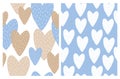 Funny Hand Drawn Romantic Seamless Vector Patterns with Hearts.