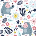 Cute gorillas seamless background for children