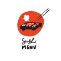 Funny hand drawn sushi set. Sushi menu.Doodles. Vector. Royalty Free Stock Photo