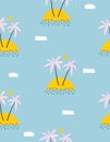 Funny Hand Drawn Tropical Party Seamless Vector Pattern with Palms, Clouds and Suns. Royalty Free Stock Photo