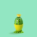 Funny handmade cactus made of egg. Easter concept