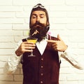 Funny handsome bearded pilot Royalty Free Stock Photo