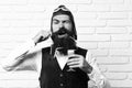 Funny handsome bearded pilot Royalty Free Stock Photo