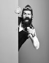 Funny handsome bearded pilot Royalty Free Stock Photo