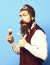 Funny handsome bearded pilot Royalty Free Stock Photo