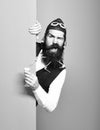 Funny handsome bearded pilot Royalty Free Stock Photo