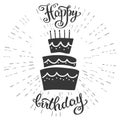Funny happy birthday cake,hand drawn lettering