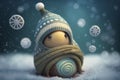 A funny happy Christmas snail in the snow