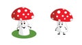 Funny happy cute small smiling mushroom fly agaric. Vector cartoon character illustration.