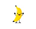 Funny happy cute happy smiling banana, Vector flat cartoon kawaii character illustration icon, Isolated on white background, Fruit