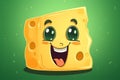 Funny happy cute smiling cheese. Cartoon character icon. Isolated on green background