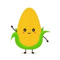 Funny happy cute smiling corncob. Vector