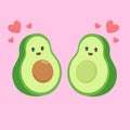 Funny happy cute happy smiling couple of avocado in love. Isolated on white background Royalty Free Stock Photo