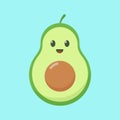 Cute happy avocado smiling in cartoon style. Vector cartoon character illustration icon design Royalty Free Stock Photo