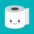 Funny happy cute smiling toilet paper. Vector flat cartoon character illustration icon. Isolated on blue background Royalty Free Stock Photo