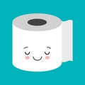 Funny happy cute smiling toilet paper. Vector flat cartoon character illustration icon. Isolated on blue background Royalty Free Stock Photo