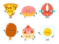 Funny happy fast food characters set. Vector hand drawn cartoon kawaii character illustration. Isolated white background Royalty Free Stock Photo