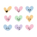 Funny happy hearts. Cute cartoon characters. Pastel vector set of heart icons. Creative hand drawn hearts with different emotions Royalty Free Stock Photo