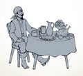 The man at the table. Vector drawing