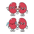 Funny cute kidneys characters bundle set. Vector hand drawn doodle style traditional cartoon vintage, retro character