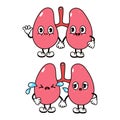 Funny cute lungs characters bundle set. Vector hand drawn doodle style traditional cartoon vintage, retro character