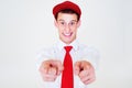 Funny happy man in red cap