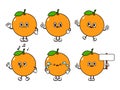 Funny cute orange fruit characters bundle set. Vector hand drawn doodle style traditional cartoon vintage, retro Royalty Free Stock Photo