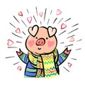 Funny happy pig dressed up in scarf. Comic cartoon animal. Symbol of a Chinese New Year.