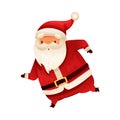 Funny happy Santa Claus running hurriedly. Christmas card, banner, flyer design cartoon vector illustration Royalty Free Stock Photo